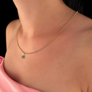 14K Gold Fine Rolo Chain Evil Eye Necklace