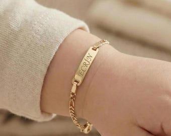 Pulsera de identificación para bebé de oro de 14 quilates – Joyería personalizada de oro macizo para bebé, elegante regalo para recién nacidos, recuerdo hecho a mano para niños y niñas.