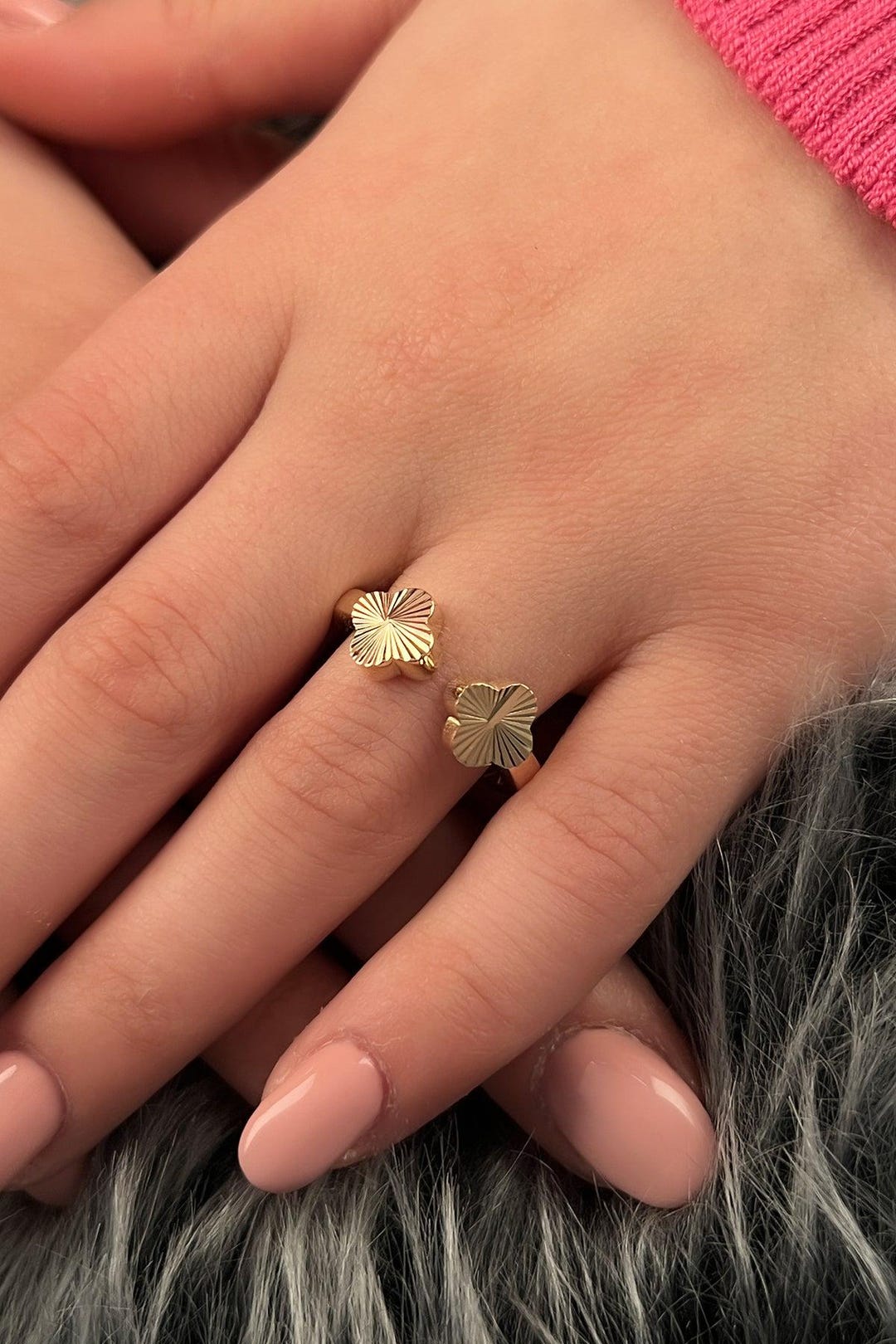 14K Gold Double Shine Clover Ring - Etsy