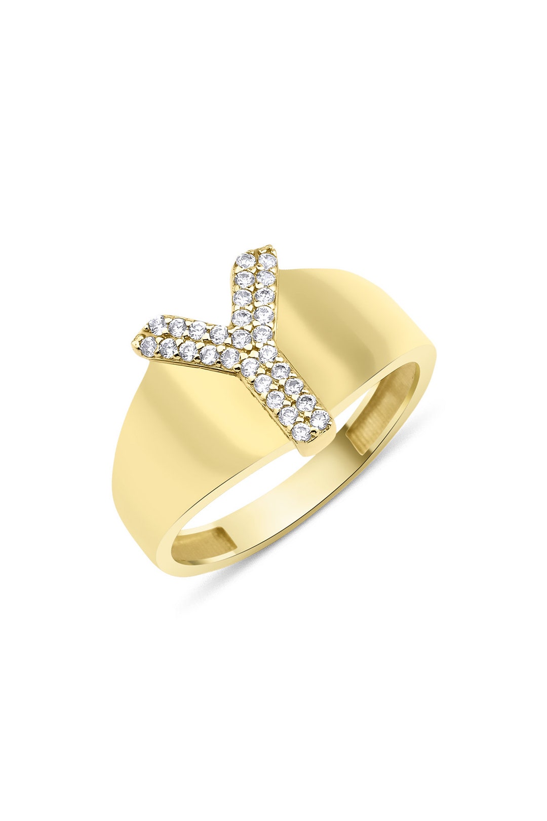 Stone Y Letter Ring, 14K GOLD Initial Ring, Custom Monogram Ring, Woman ...