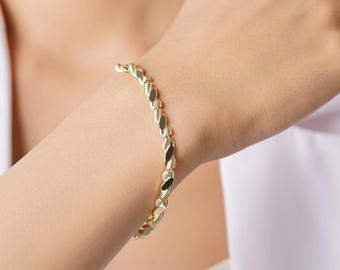 14K Solid Gold Sparkling Twisted Bracelet