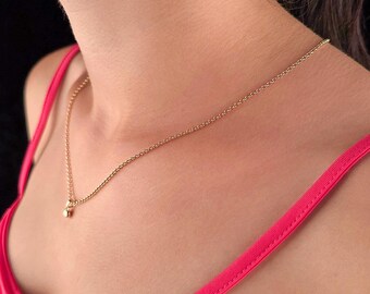 14K Gold Fine Rolo Chain Heart Necklace