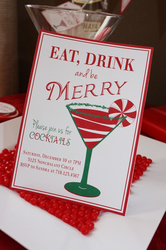 COCKTAIL MARTINI Printable Party Invitation - Red and Green Printing Available Il_570xn