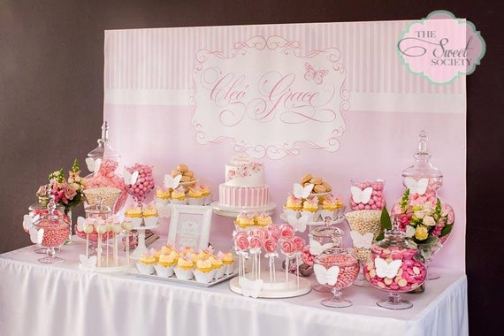 ELEGANT PINK BUTTERFLY Printable party Backdrop - you print Il_570xn