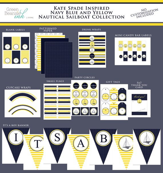 PREPPY NAUTICAL Printable Baby Shower or Birthday Party Decor Package - NO Customization - Many Color Options Il_570xn