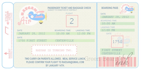 AIRPLANE TICKET Printable Party Invitation Printing Available Il_570xn