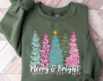 Merry and Bright Christmas Tree Sweatshirt, Christmas Sweater, Family Christmas Sweatshirt, Christmas Sweatshirt, Merry Christmas Sweatshirt