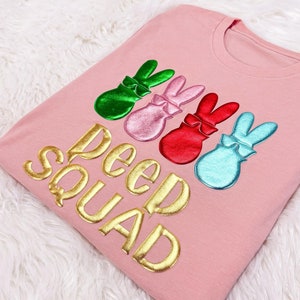 Kids Peep Squad Puff Shirt, Cute Easter Bunny Puff Sweatshirt, Embossed Shirts for Kids, Toddler and Youth Puff Shirt, Glitter Shirt Gift