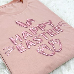 Happy Easter Puff Shirt, Trendy Easter Bunny Puff Sweatshirt, Embossed Easter Shirts, Glitter Tshirt, Toddler and Youth Puff Shirts