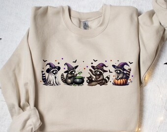 Halloween Sweatshirt, Cute Raccoon Ghost T-Shirt, Retro Halloween Shirts, Spooky Season Gift, Raccoon Halloween Shirt, Pumpkin Fall Shirt