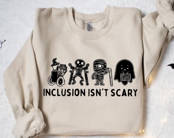 Sudadera "La inclusión no da miedo", camisetas de concienciación sobre la inclusión, camiseta de Halloween de SLP, camiseta de inclusión de Halloween, camiseta de Halloween de educación especial