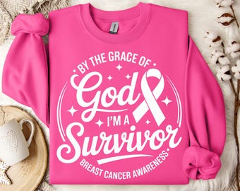 Sudadera "Por la gracia de Dios, sobreviviente", camiseta "Soy un sobreviviente", camiseta cristiana para luchadores contra el cáncer de mama, camiseta de concientización sobre el cáncer de mama.