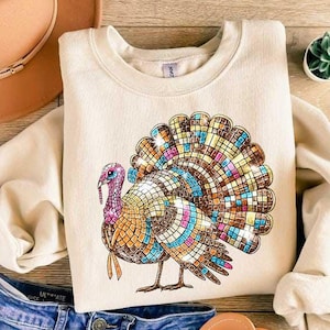 Thanksgiving Turkey Sweatshirt, Disco Ball Turkey Sweatshirt, Colorful Turkey Sweater, Turkey Day, Thanksgiving Gift, Turkey Lover Shirt