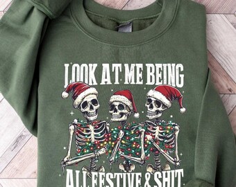 Skeleton Christmas Sweatshirt, Christmas Dancing Skeleton Sweatshirt, Funny Christmas Shirt, Dead Inside But Christmas Shirt and Sweatshirt