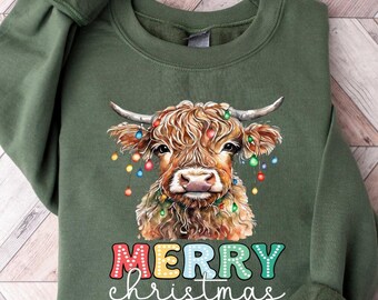 Christmas Cow Sweatshirt, Cow Lover Gift, Funny Christmas Shirt, Holiday Sweater, Farm Christmas Shirt, Womens Cow Shirt, Christmas Crewneck