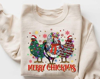 Sudadera con pollo divertido, camiseta con pollo, sudadera navideña divertida, sudadera con granjero navideño, regalo para Navidad