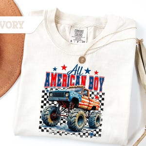 Comfort Colors®Monster Truck USA Flag T-Shirt, Patriotic Kids Gift Tee, Boys 4th of July Tshirt, Independence Day USA Shirt,Memorial Day Tee