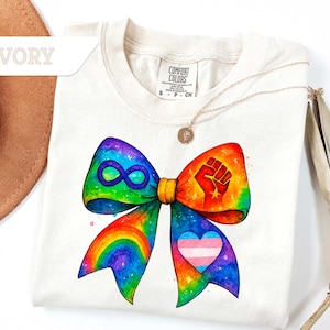 Comfort Colors®LGBT Pride Coquette Celebration T-shirt, LGBTQ Gay Pride Month Lesbian Pride Shirt,Colorful Bow tee,Gender Neutral Pride Gift