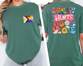 Comfort Colors® Equality Hurts No One Pride Shirt, Retro Rainbow Pride Parade Top, LGBTQ Support T-Shirt, Peace Love Pride Month Sweater