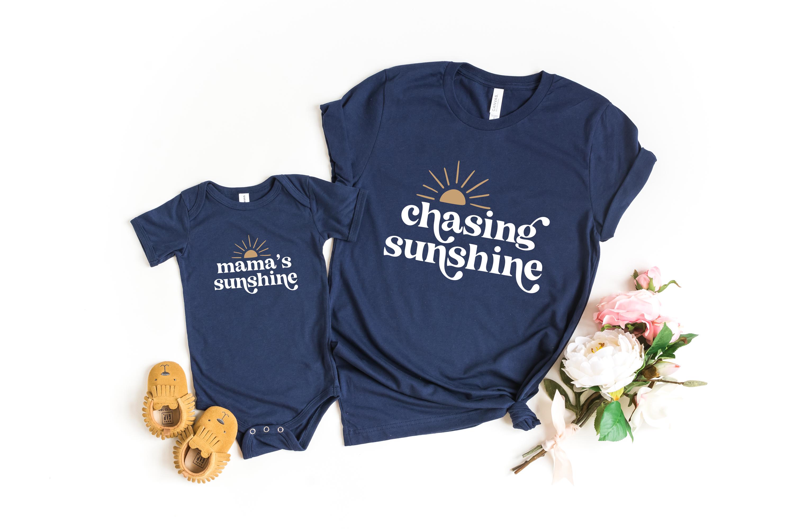 Mommy and Me Matching T-shirts, Chasing Sunshine, Retro Matching Mommy & Me Tees, Mama and Baby Matching Shirts, New Mom Shirt, Mother's Day
