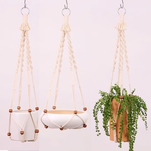 No Tassel Macrame Plant Hanger with Adjustable Beads, No Tail Hanging Planter, Hanging Planter, Minimalist Boho Plant Hanger