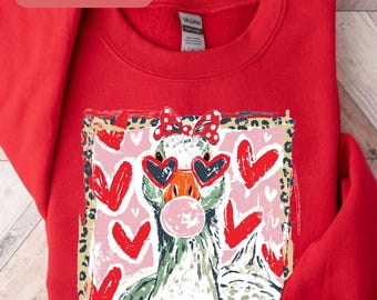 Goose In Love Sweatshirt, Heart Sweatshirt, Trending Valentines Day Sweatshirts Leopard Bow
