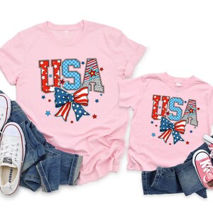 Mama and Mini 4th Of July USA Shirt, Stars And Stripes Shirt For Women, Red White And Blue Patriotic Tshirt, Preppy Mama and Me Memorial Day