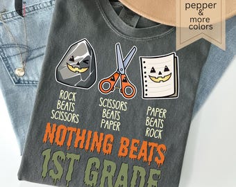 Comfort Colors 1st Grade Halloween Teacher Shirt, Custom Horror Nothing Beats Tshirt