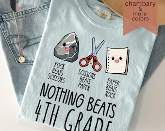 Comfort Colors T-Shirt, Nothing Beats 4th Grade, Rock Paper Scissors Graphic Tee