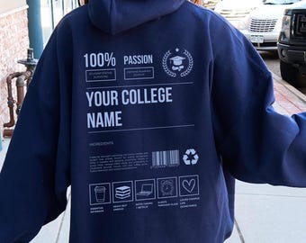 Custom College Hoodie, Personalized Back Print, University Style