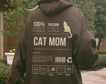 Cat Mom Hoodie, Funny Back Print, Oversized Streetwear