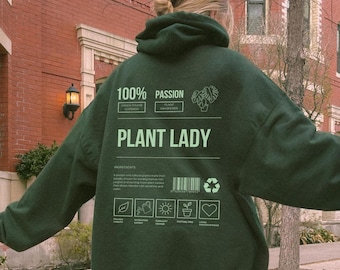 Plant Lady Hoodie, Funny Back Print Y2K Streetwear, Oversized Fit