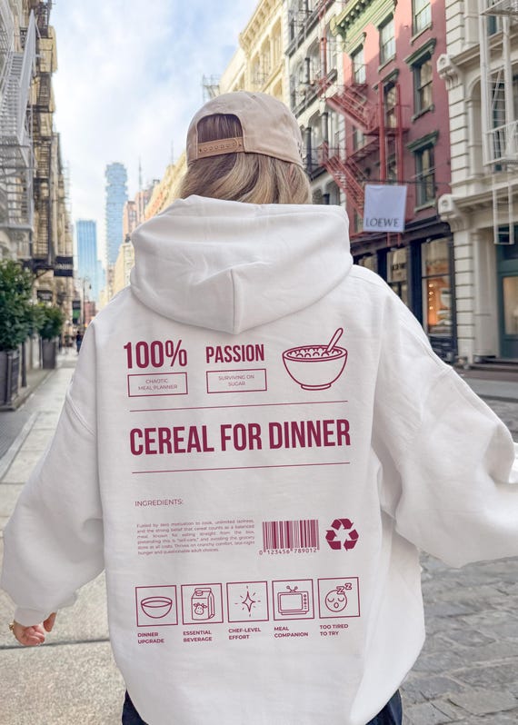 Cereal for Dinner Hoodie, Funny Comfort Food Sweatshirt, Cozy Oversized Pullover for Women, Relatable Humor Hoodie, Cute Lazy Day Gift