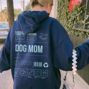 Dog Mom Hoodie, Funny Back Print, Y2K Oversized Sweatshirt Navy