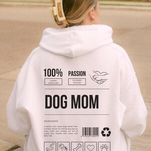 Dog Mom Hoodie, Funny Back Print, Y2K Oversized Sweatshirt White