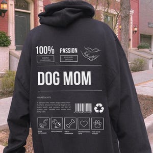Dog Mom Hoodie, Funny Back Print, Y2K Oversized Sweatshirt Black