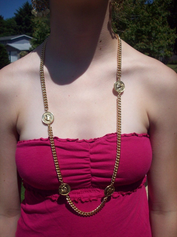 Vintage goldtone coin chain - image 3