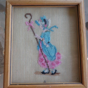 Miniature Vintage Little Bo Peep Framed Needle Art