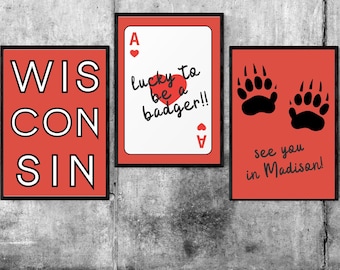 UW Madison Prints: Wisco Dorm Decor, Trendy College Wall Art University of Wisconsin, Bucky Badger