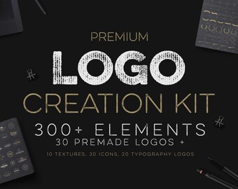 Logo Creation Kit - 300+ Elements, Textures  Premade Logos for Photoshop  Illustrator