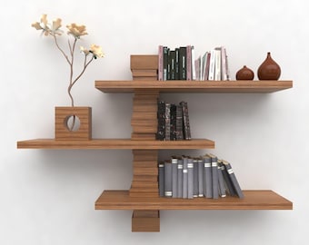 3D-model boekenplank moderne muur: gestroomlijnde opbergoplossing met boeken en vazen