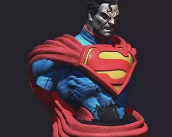 Coupon Bust Superman STL – Superman Fanart 3D Model – Volledig Superman Standbeeld + Basis – Superman Buste – Printbare STL Figur