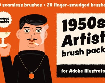 Kunstenaarspenselen uit de jaren 50 voor Adobe Illustrator: 39 naadloze penselen en kunstpenselen