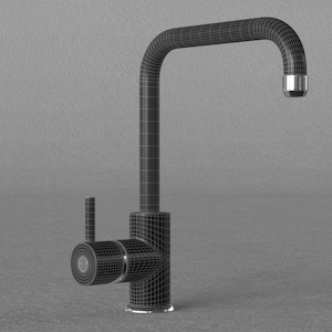 May include: A modern black faucet with a curved spout and a single lever handle. The faucet has a cylindrical base and a silver-colored tip on the spout. The design is sleek and minimalist, suitable for a contemporary kitchen or bathroom.