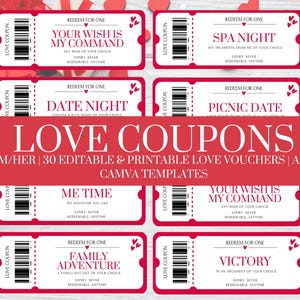 Printable Love Coupons Book for Her for Him| Customisable Valentines Day Coupon| Gift for him| Husband Gift| Anniversary Gift| Love Vouchers