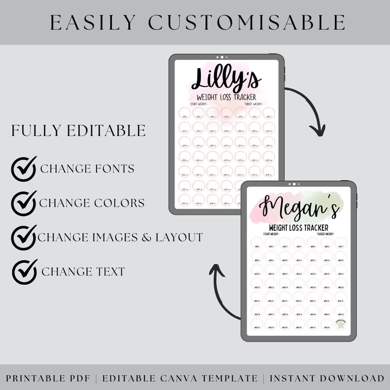 Personalized Weight Loss Chart | A4, Editable Canva Template (digital ...