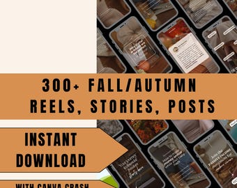 300+ Fall Autumn Aesthetic Faceless Reels Bundle| 100 Reels with Hooks| Autumn Instagram Stories & Posts| PLR| MRR