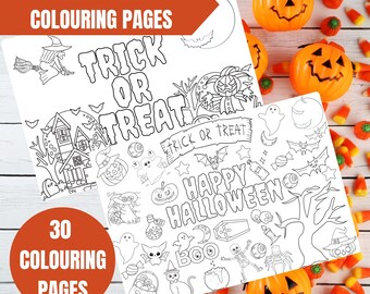 Dibujos para colorear de Halloween para niños / 30 diseños espeluznantes (Descarga digital)