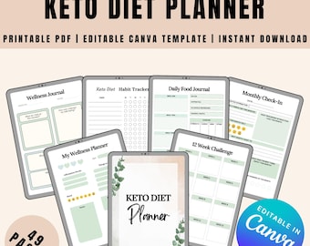Editable Keto Diet Planner | CANVA Journal, Fitness & Weight Loss (PDF)
