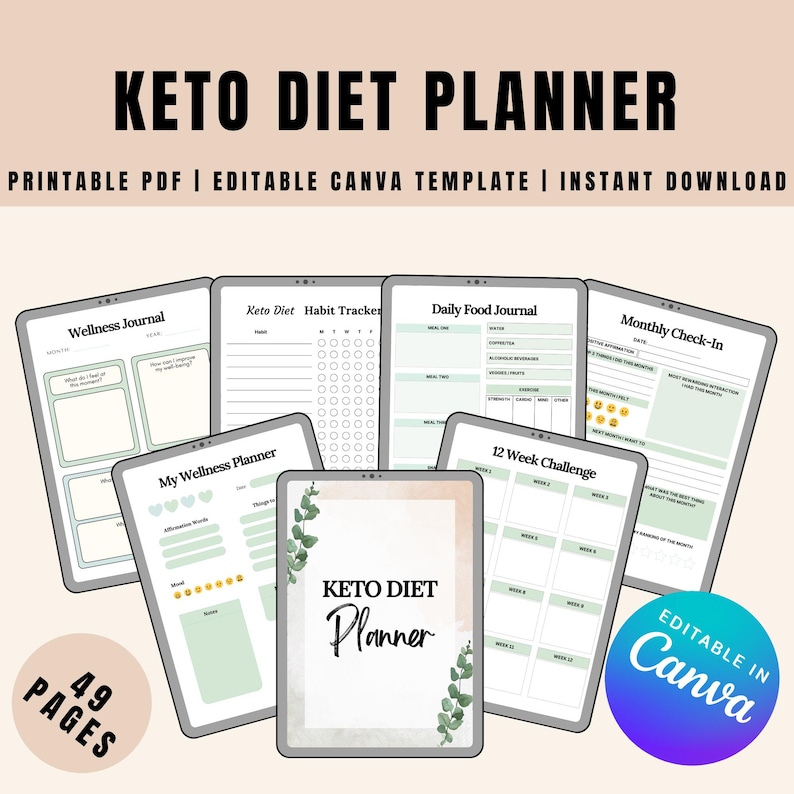 Editable Keto Diet Planner | CANVA Journal, Fitness & Weight Loss (PDF ...